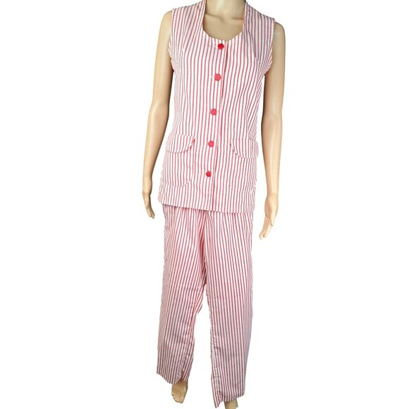 Vintage Candy Striper Uniform 1970s Red White Top Pants Hat 3 Piece Set Imperial - Picture 5 of 16